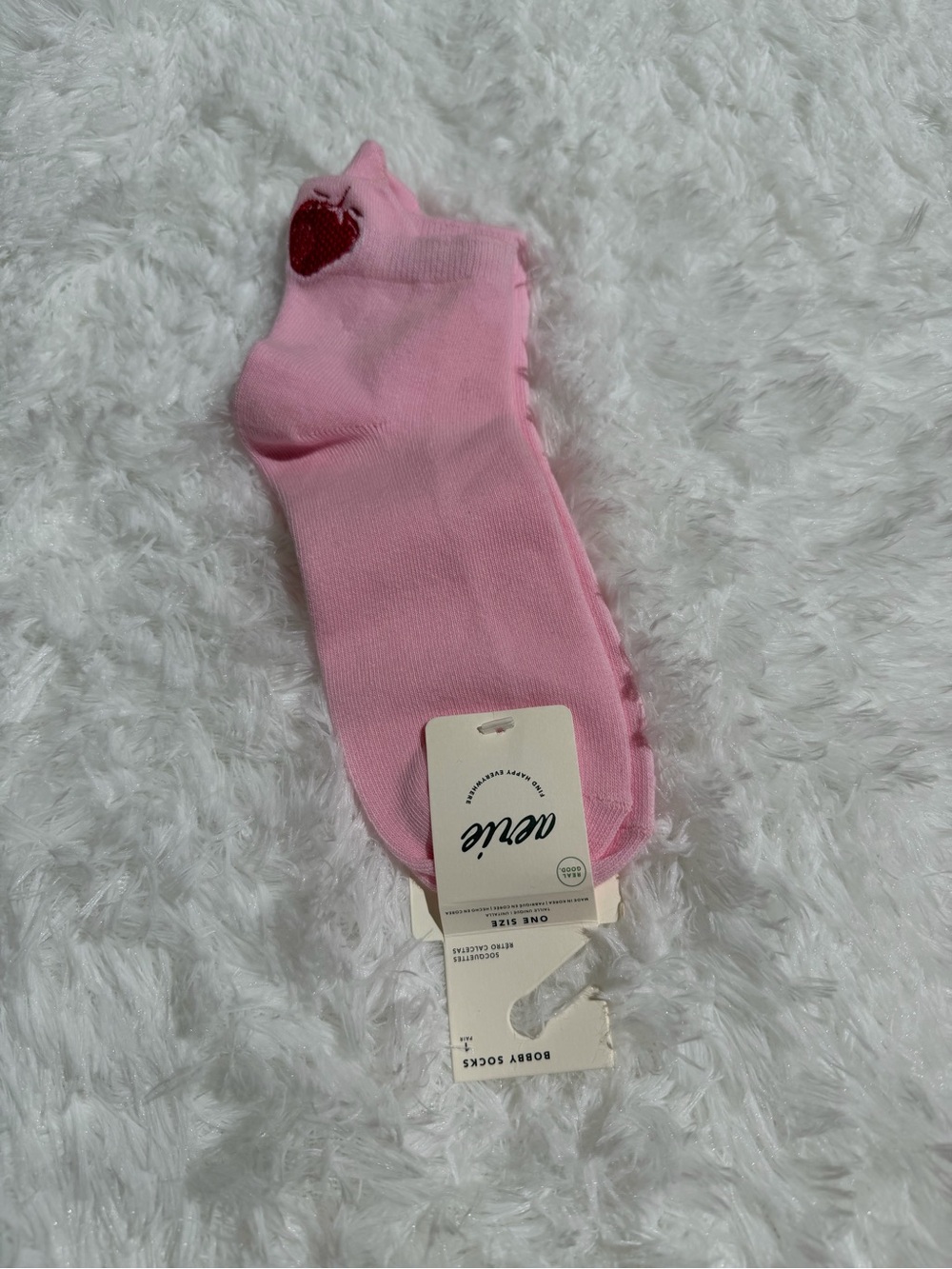 NWT Aerie Pink Ankle Socks with Red Strawberry Accent One Size Bobby Socks